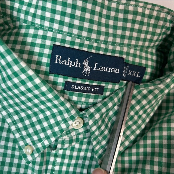 Ralph Lauren Classic Mens Green Gingham Check Button Up Short Sleeve Shirt XXL - Picture 7 of 8